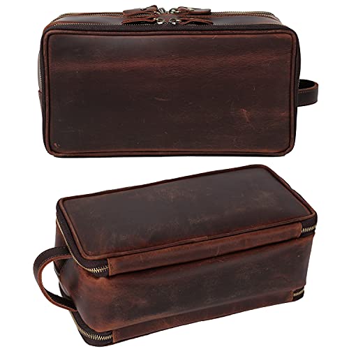 Rc Rockcow Personalized Leather Toiletry Bag For Men Travel Shaving Dopp Kit-Large Cosmetic Bags Toiletries Bathroom Organizer (Coffee(Full Grain Leather)) #TOP5