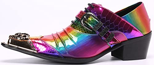 Santimon Mens Oxfords Casual Dress Tuxedo Shoes Genuine Leather Metal Pointed Toe Folding Texture Party Prom Wedding Ballroom Singer Bar Disco Derby Western Colorful Shoes for Men2