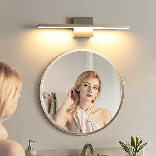 Image of Modern Bathroom Light Fixtures Over Mirror 20 Inch 18W Brushed Nickel Vanity Light Bar for Bathroom Wall Sconce 3000K Bar Vanity Lights