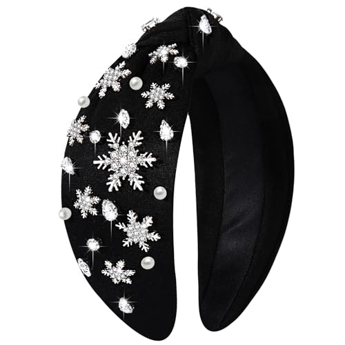 Christmas Headband for Women Holiday Christmas Accessories Beaded Xmas Bow Tree Snowflake HOHOHO Knotted Headbands Red Green Crystal Pearl Top Knot Headband Festive Holiday Gifts (Snowflake 5)