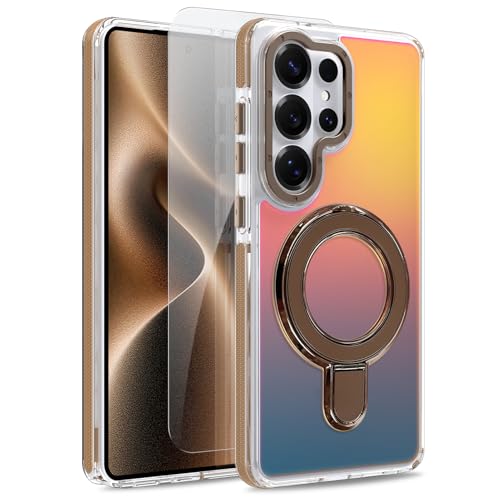 Image of Magnetic for Samsung Galaxy S26 Ultra Case with Stand [Compatible with Magsafe] [Cute Fluorescent Design] [1 Screen Protector] Slim Translucent Matte Case for Galaxy S26 Ultra 6.9 inch, Desert
