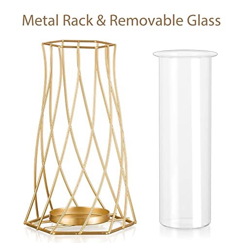 Sziqiqi Metalen Draad Glazen Vaas Voor Bloem, Moderne Gouden Bloemenvaas Voor Pampasgras Geometrische Tulpenvaas Voor Tafel Decoratieve Knopvaas Voor Woonkamer Eetkamer Slaapkamer Bruiloft Middelpunt - Afbeelding 7