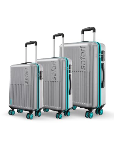 Image of Safari Astra Neo 8 Wheels Set of 3 (Cabin + Medium+Large) Trolley Bags, Hard Case Polycarbonate, 360 Degree Wheeling Luggage for Men & Women,Trolley Bags for Travel, Silver