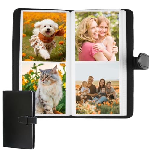 Libro de Fotos de Cuero PU Carpeta con Fotos de 2.7 x 3.5 in, Mini Álbum de Fotos para Películas con 80 Bolsillos, Mini Álbum de Fotos Piel Sintética con Fujifilm Instax SQ Cámara instantánea(Negro)