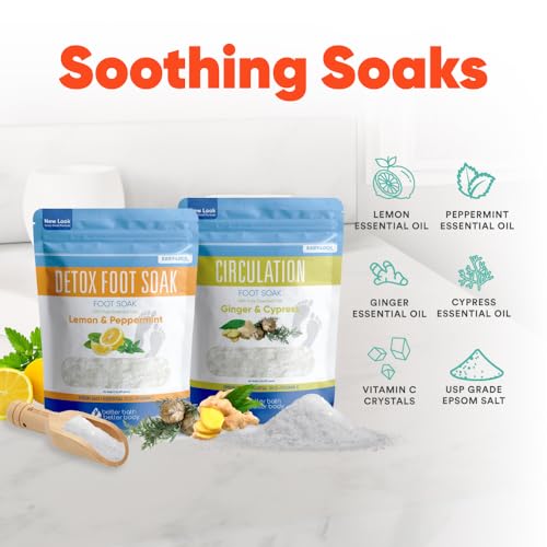 2 Pack Foot Soak Salts Bundle for DIY Foot Spa with Bamboo Scoop (2 lbs Each 4 lbs Total) for Discomfort and Dry Skin Made in USA with BPA Free Easy Lock Pouch