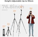K&F Concept 76 inch Camera Tripod with Rotatable Multi-Angle Center Column,Lightweight Travel Outdoor DSLR Tripods with 360 Degree Ball Head Load Capacity 8kg/17.6lbs, Cellphone Clips for Smartphone