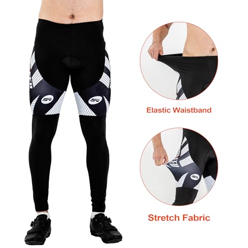 sponeed Bicycle Men Tights Long Sleeve Windproof Thermal Pants Fleece Bike Bottoms Padding US XXXL White