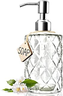 JASAI Diamond Design 12 Oz Glass Soap Dispenser, Kitchen Soap Dispenser with 304