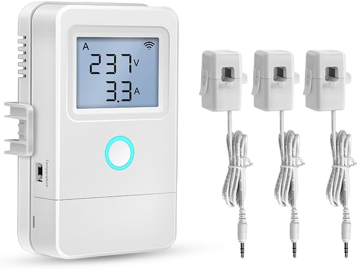 WiFi Home Energy Monitor with 3 CTs, Real Time Electricity Usage Monitor, Tuya App Control, Overload Alarm, Remote ON/OFF Control, for Home, Solar, Factory