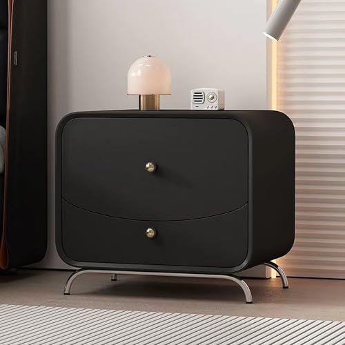 Table de chevet noire avec tiroir en tissu pour chambre moderne