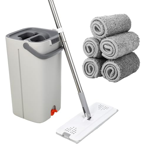 Set de fregona y escurridor, fregona y Cubo Fregona para limpieza manos libres, 5 almohadillas de microfibra lavables y mango ajustable de acero inoxidable, Mopa Para Limpiar Azulejos y Paredes,blanco Set de fregona y escurridor, fregona y Cubo Fregona para limpieza manos libres, 5 almohadillas de microfibra lavables y mango ajustable de acero inoxidable, Mopa Para Limpiar Azulejos y Paredes,blanco