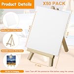 50 Pack Mini Canvas and Easel Set Bulk, 4x4 inch Small Canvases for Painting with Easels Stand, Mini Canvas Panels with Wood Easel Set for Kids School Art Painting Party Supplies