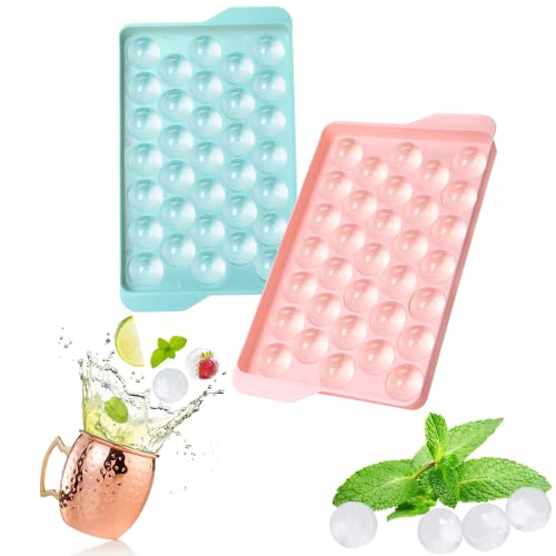 Small Circle Ice Cube Mold With Lid, 2 Pack Ice Ball Maker Mold Making 66Pcs Sphere Ice Release Easily Stackable Mini Round Ice Cube Tray Chill Cocktail Whiskey Juice (Blue & Pink) #TOP16