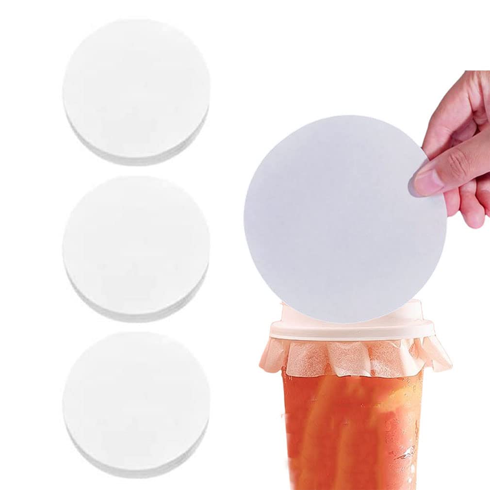Goodern 500 Pcs Cup Sealing Film Paper Leak-proof Cup Cap Disposable Coffee Cup Lids Cup Sealer Film Liners Round Sealing Paper Pads Spill Proof Paper for Drink Cup Milk Tea Coffee Beverage Cup-15cm