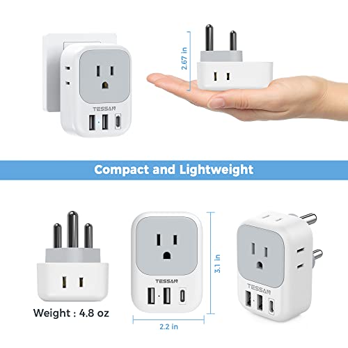 image for TESSAN South Africa Power Adapter, Type M Plug Adaptor with 4 American