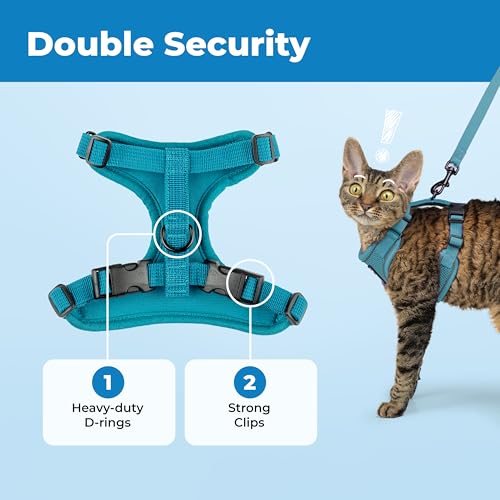 Image of Voyager Escape-Proof Step-in Lock Cat Harness & 5ft Neoprene-Handle Leash Set All-Weather Mesh with Reflective Stitching for Small to Large Cats by Best Pet Supplies, Turquoise (327), XS