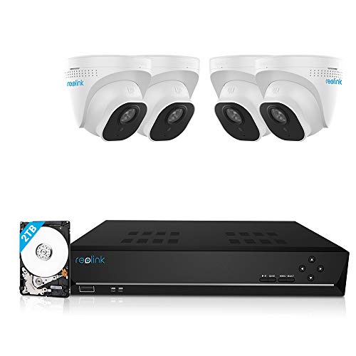 REOLINK Smart 5MP 8CH Home Security Camera System, 4pcs Wired PoE IP Cameras Outdoor with Person/Pet/Vehicle Detection, 4K 8CH NVR with 2TB HDD for 24-7 Recording, RLK8-520D4-5MP