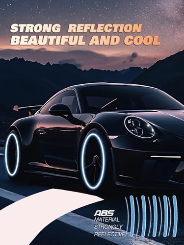 Image of 20PCS Car Wheel Reflective Decorative Strip,Night Safety Warning Stickers,Cars,Motorcycles,Bicycles are Applicable, Colorful and Diverse, a Street the Most Beautiful Car (Light Blue)