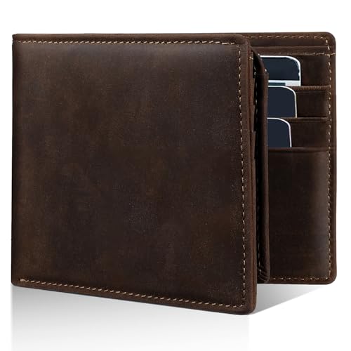 HRS Mens Wallet Genuine Leather Bifold RFID Blocking Wallet for Men with 1 ID Window 12 Card Holders — view 2