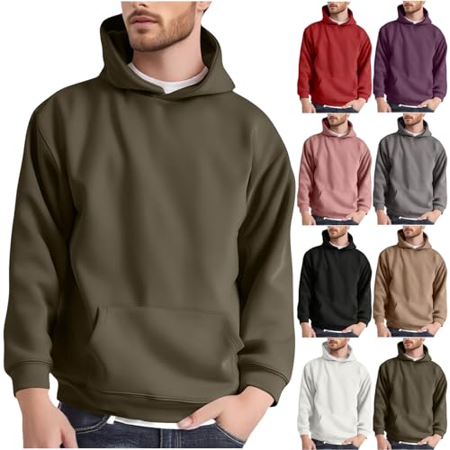 Mens Heavyweight Casual Pullover Hoodie Sweatshirt With Front Pocket Faux Suede Loose Fit Outerwear Fall Season Tops