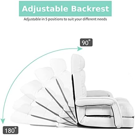 CASART 2-In-1 Folding Single Sofa Bed with Pillow, 5 Positions Adjustable Armchair Floor Sofa, Bedroom Living Room Office Furniture (White, 67 x 65 x 72cm)