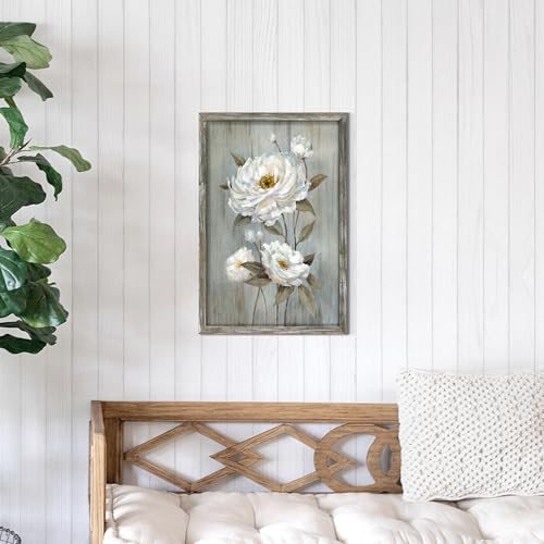 ARTISTIC PATH Rustic White Peony Flower Wooden Framed Wall Art, 16x24 Inch by ARTISTIC PATH - Used condition - Image 4