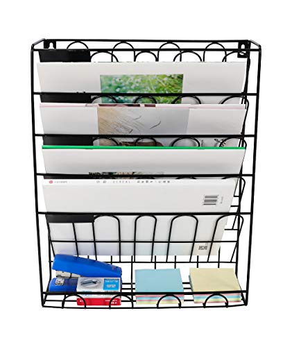 New Superbpag Hanging File Holder Organizer Metal Wall Mount Document Letter Tray Magazine Rack, 6-Tier, Black - Thumbnail 2