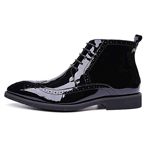 Feito à mão Botas de tornozelo masculinas pretas pontas de asa planas com cadarço para homens escrit