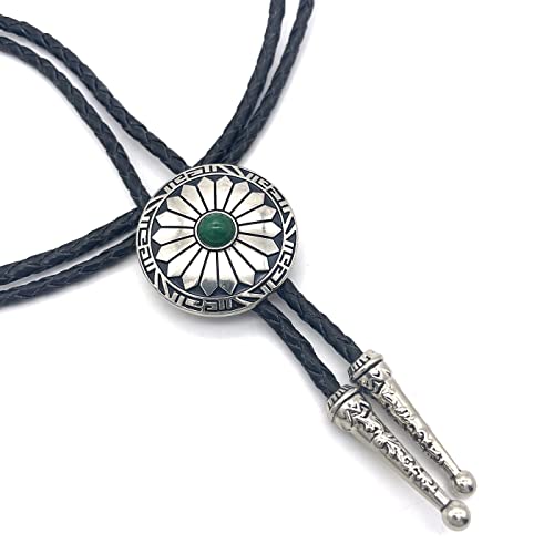Yoqucol Dark Green Stone Western Cowboy Bolo Tie Native Indian Art Genunie Leather Bola Tie Necktie For Men Women #TOP3