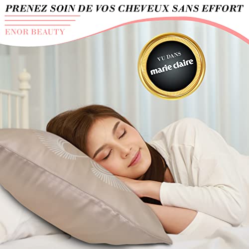 Taie d'oreiller en Soie 50x70-100% Naturelle - 19 mommes - Housse de Coussin Design - pour Les Cheveux Cassants, Fins, Abîmés - Alternative au Foulard, Bonnet de Nuit, Charlotte en Satin (Champagne) – vue 3