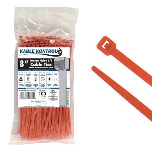 Image of 8 inch Color Cable Ties, 50 lb. Test, (100 Pack - All One Color) (Orange)