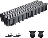 14m Entwässerungsrinne Tiefe 148mm Belastungsklasse C250, Gußrost komplett SET (schwarz)