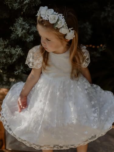 Lace Applique Flower Girl Dress Tulle First Communion Dress Wedding Short Sleeve Bow Knot Short Ball Gowns4