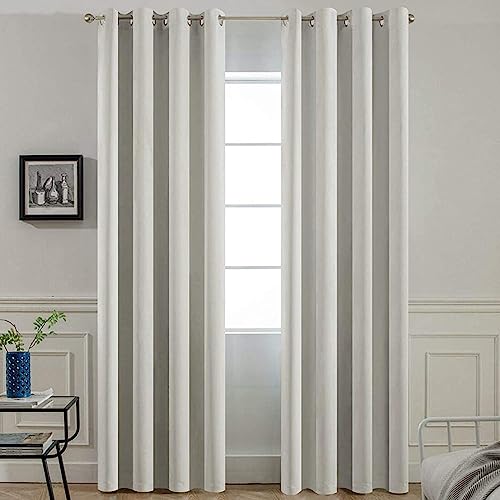 Yakamok Blackout Curtains Room Darkening Thermal Insulated Window Panels,Solid Grommet Top Drapes for Bedroom/Living Room(52Wx90L, Light Beige, 2 Panels)