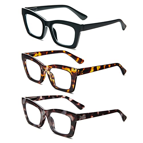 MMOWW 3 Pack Oversized Reading Glasses for Women Square Frame Fashion Style Readers Blue Light Blocking Reading Glasses (Black+Tortoiseshell+Grey-Blue Tortoiseshell - Image 2
