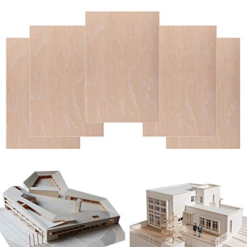 5 Pack Basswood Sheets 1/16 x 8 x 12 Inch, Thin Plywood Wood Sheets for Crafts