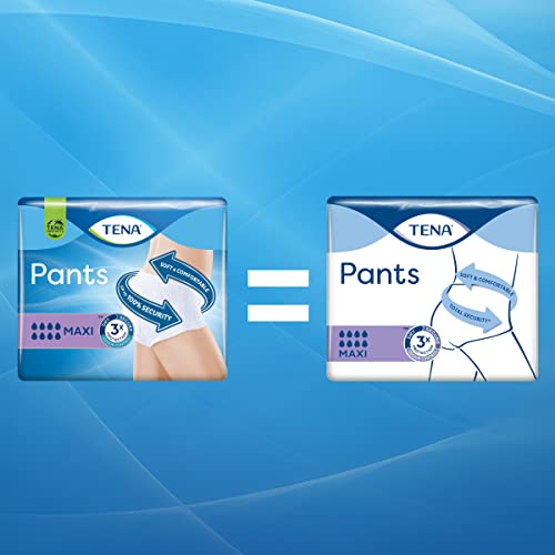 TENA Pantalon maxi extra large (XL) lot d'escorte mensuel, culottes absorbantes, élastiques et jetables, pour fuites urinaires, aussi bien pour elle que pour lui, discrètes et confortables, 4 paquets