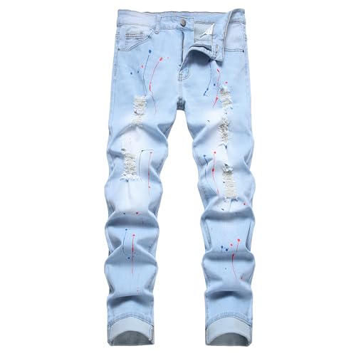 Men's Ripped Straight Leg Jeans, Black, Slim Fit, Regular Length, Distressed Design