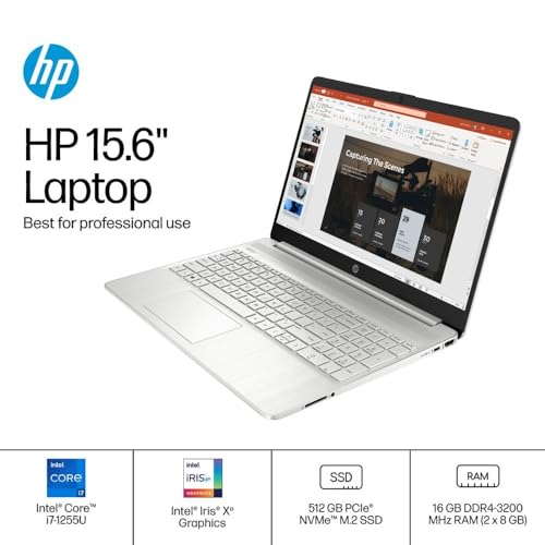 Image of HP Business Laptop, 15.6 inch FHD Touchscreen, 16 GB RAM, 512 GB SSD, Intel 10-Core i7-1255U Processor, Long Battery Life, HD Camera, HDMI, Windows 11 Home