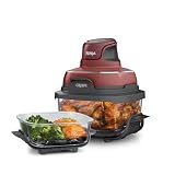 Ninja FN100RD Crispi Air Fryer, Microwave, Freezer & Dishwasher Safe, Non Toxic Glass Portable Cooking System, 4 QT & 5 Cup Glass Containers with Storage Lids, Easy Meals, Cherry (Renewed)