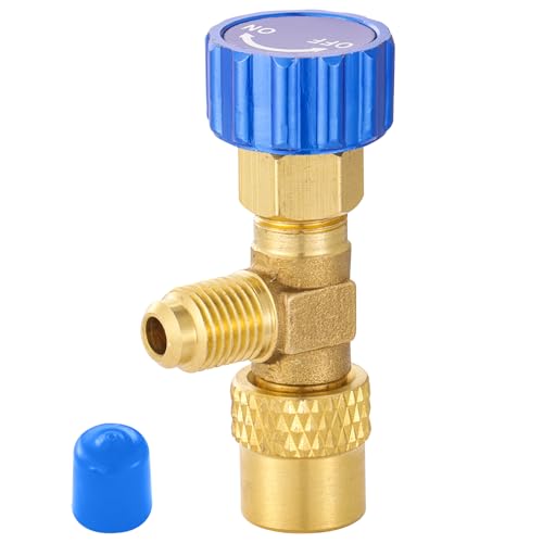 R12 R22 Refrigerant Charging Valve, Safety Flow Control Ball Valve, Brass Low Loss HVAC Fittings for R12 R22 AC Manifold, Mini Split Air Conditioner Tool (1/4'' Male x 1/4'' Female)