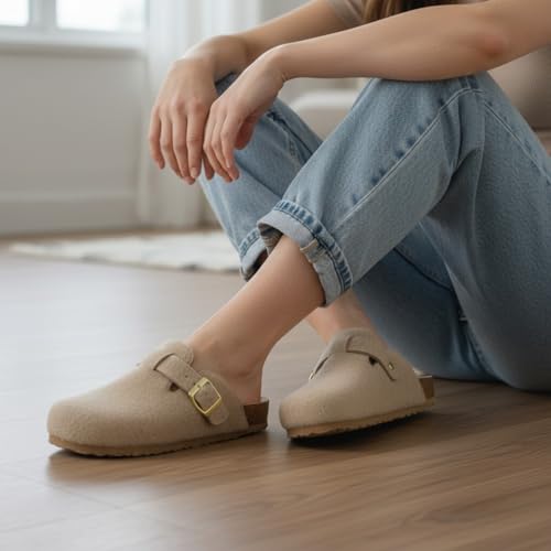 Image of CUSHIONAIRE Hana Womens Clogs | Comfortable Vegan Suede Clogs for Women | Slip On Potato Shoes with Cork Footbed & Arch Support | Memory Foam, Wide Widths Available