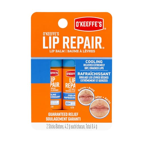O’Keeffe’s Cooling Relief Lip Repair Lip Balm for Dry Cracked Lips, Instant Cooling Relief, Seven Moisturizing Ingredients, Sticks, (Pack of 2), K1710402