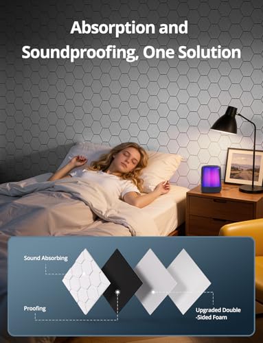 Image of Kuchoow Mass Loaded Vinyl Soundproof Foam Wall Panels for Noise Reducing and Absorbing, Hexagon White 12 Pack 12 inch x 12 inch x 0.4 inch Acoustic Panel for Studio Room, Decorative Tiles for Ceiling, Door