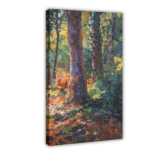 Peinture à l'huile de forêt : triptyque d'art rural sur toile de lin