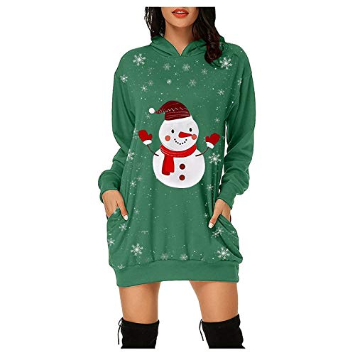 Frauen Schneemann- für Weihnachten Taschenkleid Fashion- Hippe Tasch (Green, XL)
