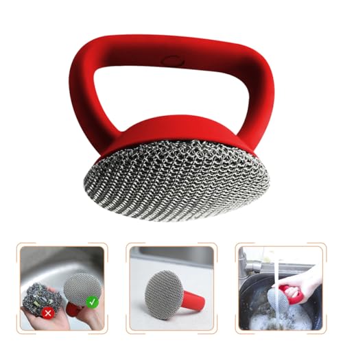Brosse à vaisselle longue manche acier inoxydable 316 grattoir rouge - 6