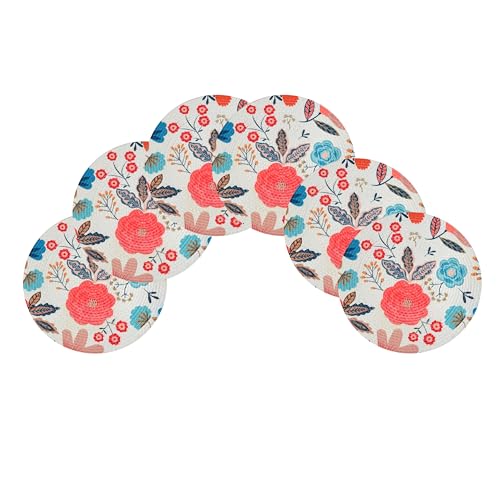 Image of LaVichitra Cotton Table Placemat | Dining Table Mat | Bed Side Table Mat | Cotton Round Shape Placemats | Washable PlaceMat for Shelves & Plant Pots - Pack of 6, Floral Print
