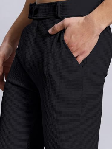 Image of VALLEY Casual Textured Slim Fit Trousers, Side Pockets