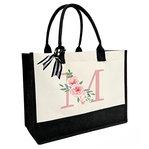 Sac de plage personnalisé en toile avec poche intérieure zippée, double bandoulière, sac en toile de jute monogrammé pour le travail quotidien et les voyages, Taille unique